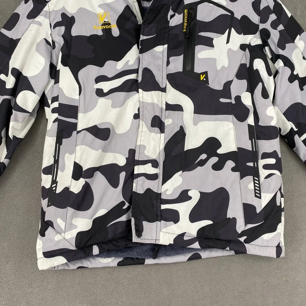 Keevoom Boys Camo Ski Jacket Grey Black Fleece Lined Waterproof Size 10-12